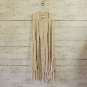 MONORENO Cream Cardigan Vest Sweater Sleeveless Long Lines Boho Size Small
